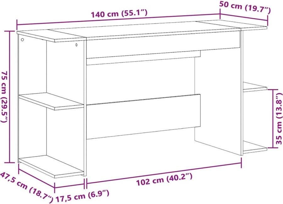 VidaXL -Bureau-140x50x75-cm-bewerkt-hout-bruin-eikenkleur - Foto 4
