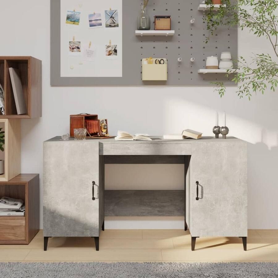 VidaXL Bureau 140x50x75 cm Bewerkt hout Grijs Industriële Bureau Beton Grijs Bureau Houten Bureau Met Opbergvakken Compact Bureau Thuiswerk Bureau - Foto 2