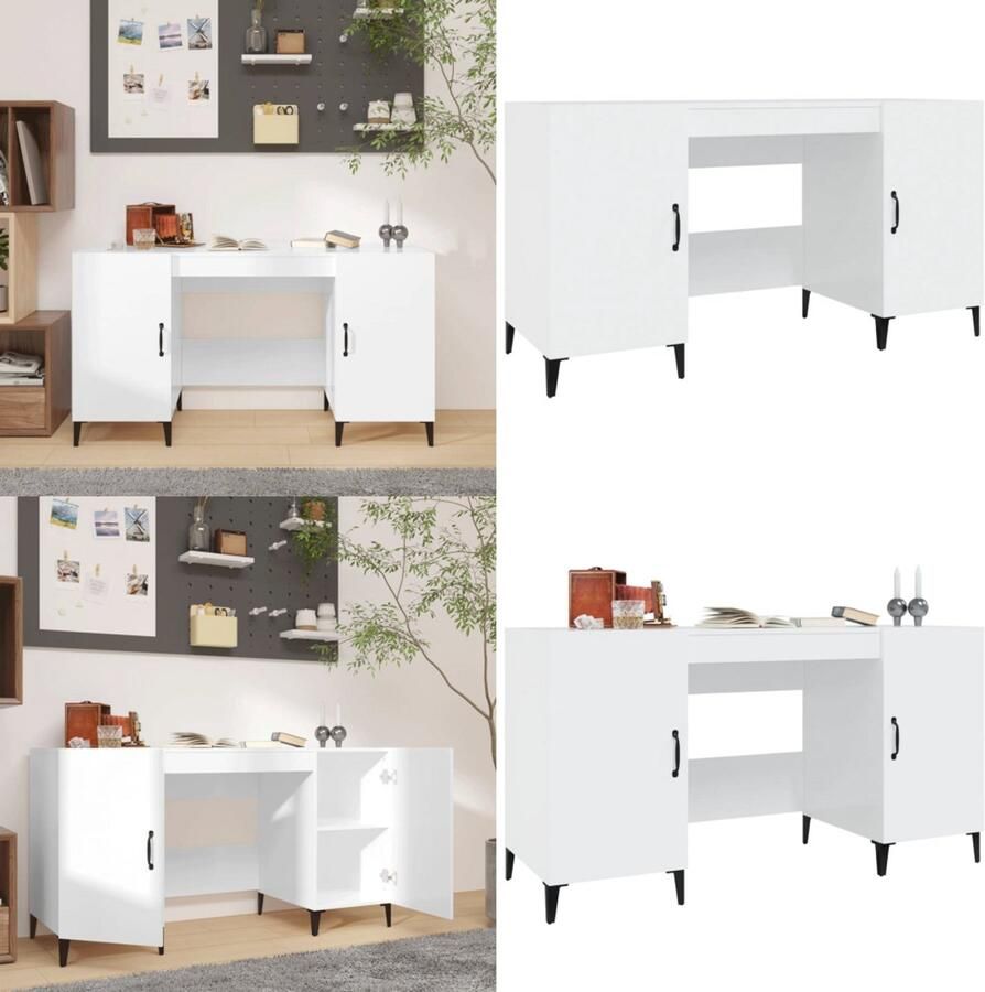 VidaXL Bureau 140x50x75 cm bewerkt hout hoogglans wit Bureau Bureaus Schrijftafel Buro