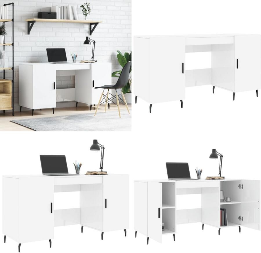VidaXL Bureau 140x50x75 cm bewerkt hout hoogglans wit Bureau Bureaus Schrijftafel Buro