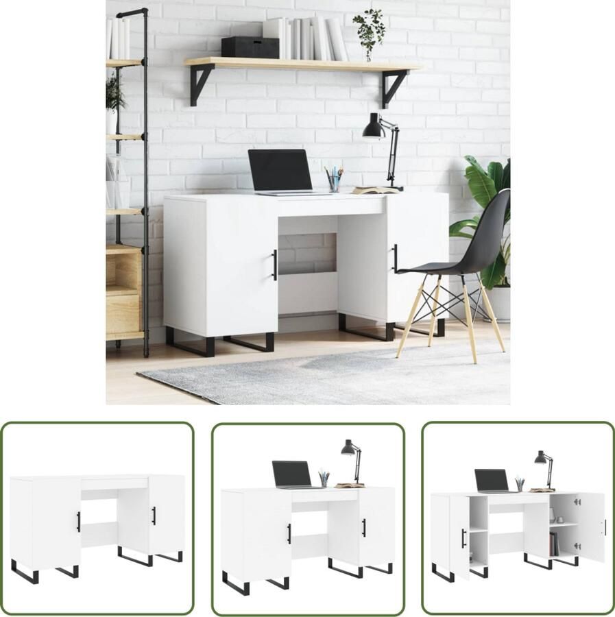 VidaXL Bureau 140x50x75 cm Bewerkt Hout Wit Bureau Houten Bureau Witte Bureau Compact Bureau Studentenkamer Bureau Kantoor Bureau Werkplek