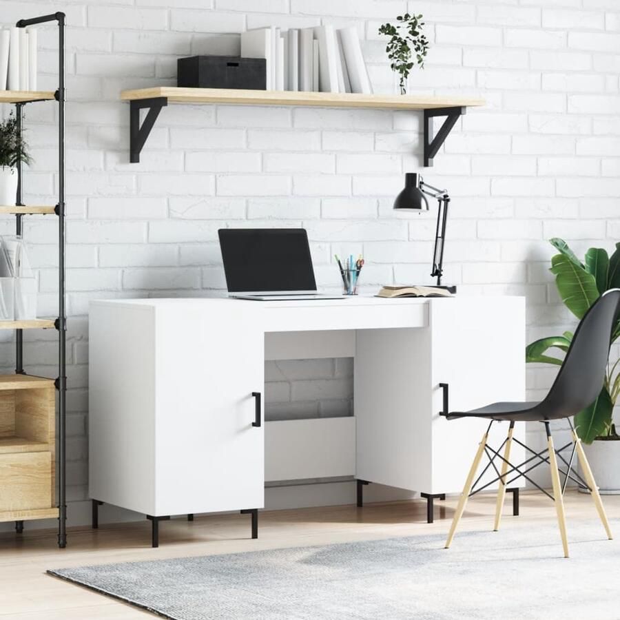 VidaXL Bureau 140x50x75 cm Bewerkt hout Wit Bureau Houten Bureau Witte Bureau Compact Bureau Studentenkamer