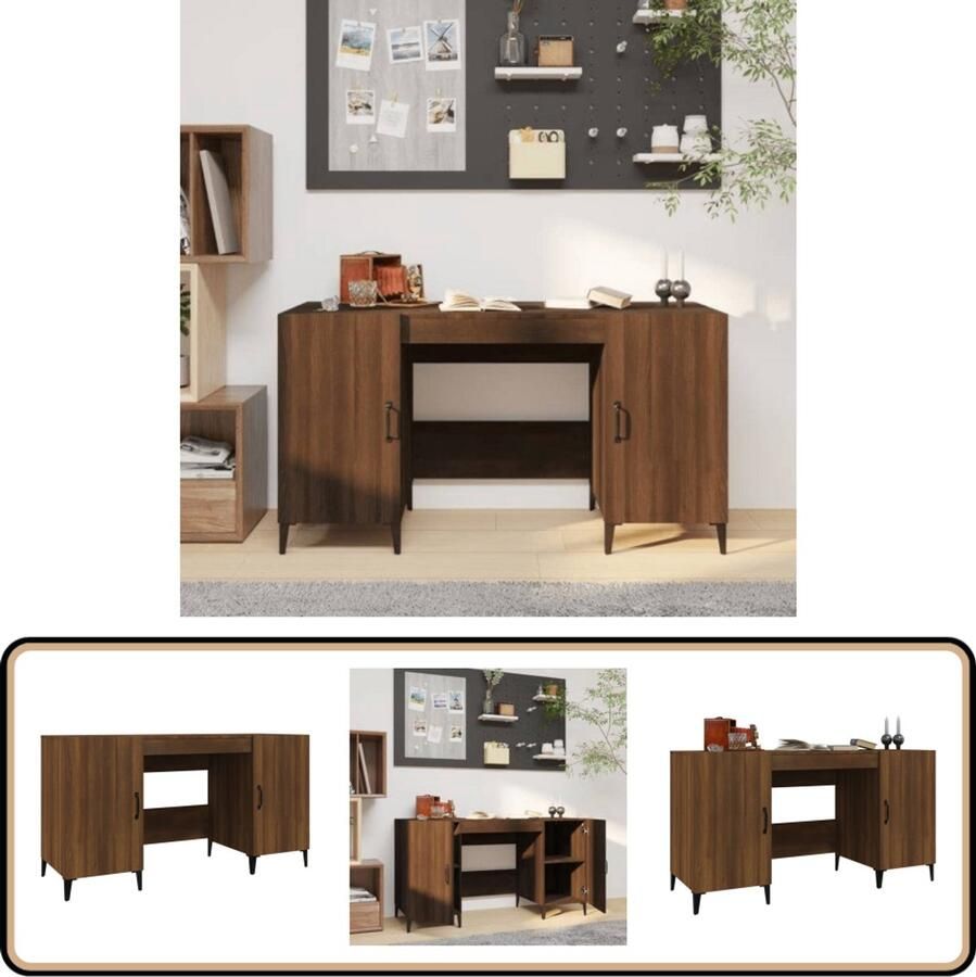 VidaXL Bureau 140x50x75 cm Bruin Eiken Hout & Metaal Industriële Bureau Houten Bureau Bureaublad Schrijfbureau Thuiskantoor Home Office Bruine Meubels Vintage Bureau