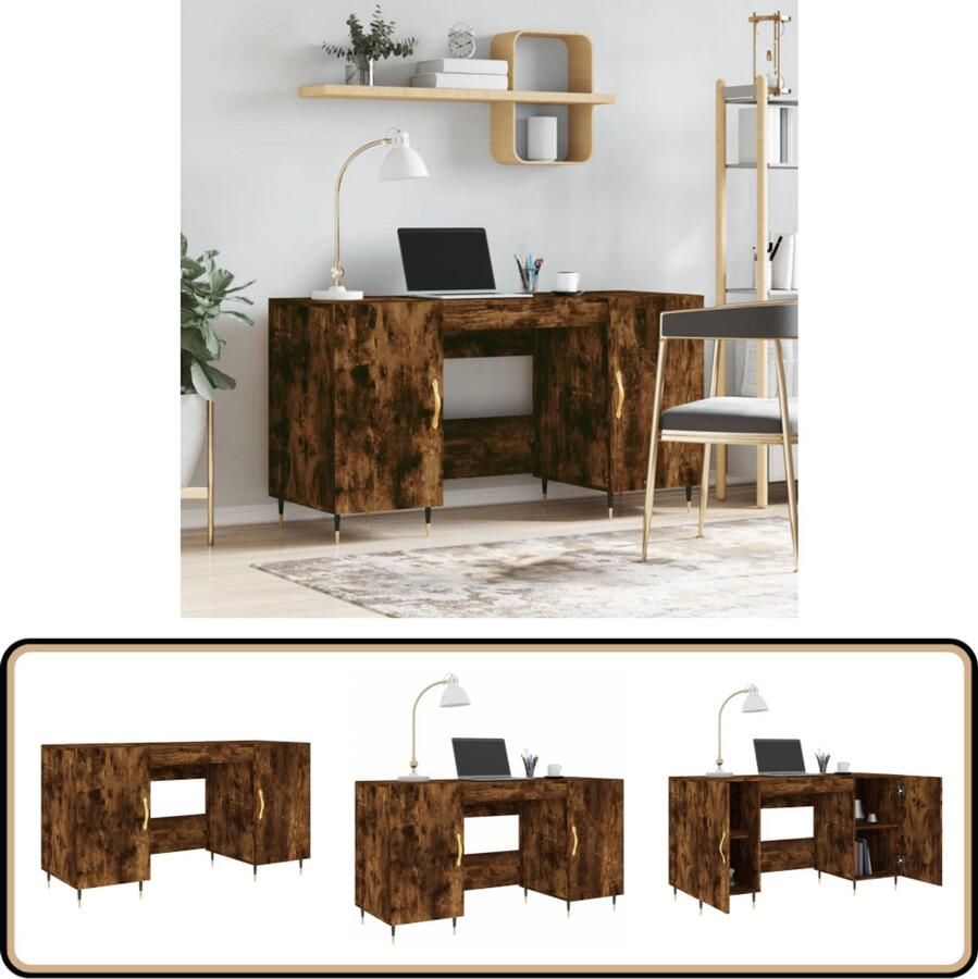 VidaXL Bureau 140x50x75 cm Gerookt Eiken Bureau Industrieel Bureau Houten Tafel Bureau Compact Bureau Klein Werkplek