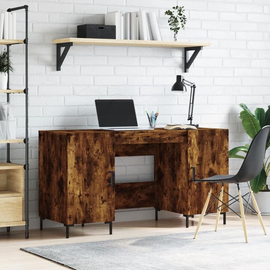 VidaXL Bureau 140x50x75 cm Gerookt Eikenhout Bureau Houten Bureau Kantoorbureau Studietafel Werkplek Compact Bureau Industrieel Bureau Robuust Bureau Bruine Bureau - Foto 2