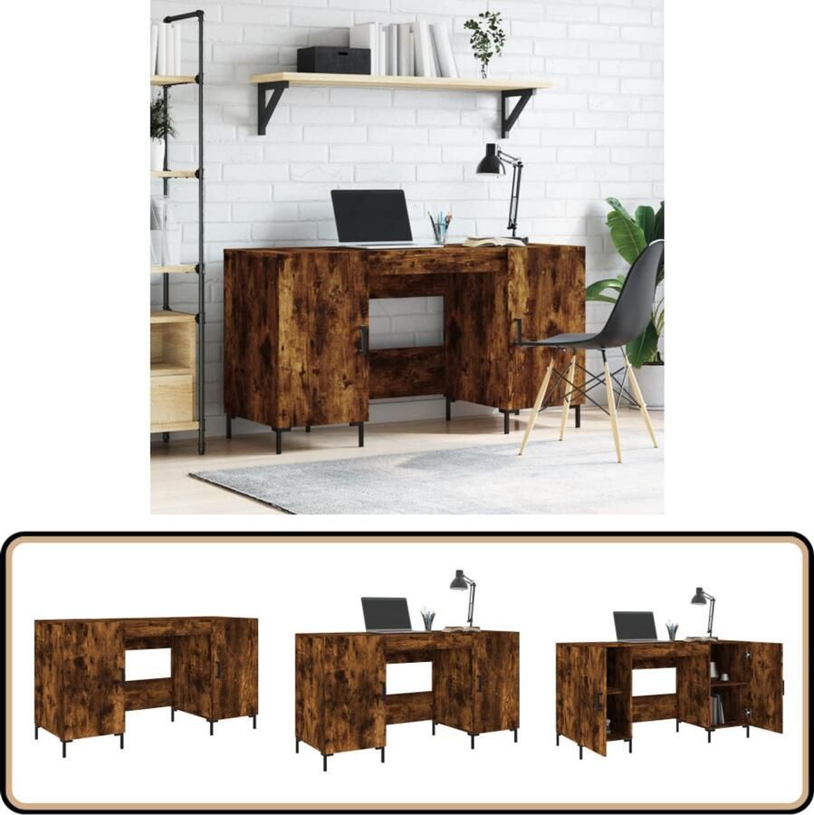 VidaXL Bureau 140x50x75 cm Gerookt Eikenhout Bureau Houten Bureau Kantoorbureau Studietafel Werkplek Compact Bureau Industrieel Bureau Robuust Bureau Bruine Bureau
