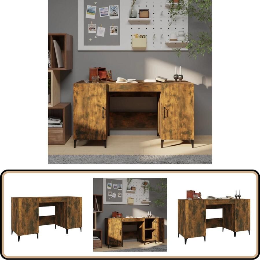 VidaXL Bureau 140x50x75 cm Gerookt Eikenlook Industriële Bureau Houten Bureau Met Lade Bureaublad Thuiswerkplek