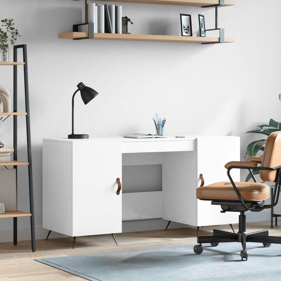 VidaXL Bureau 140x50x75 cm Hoogglans wit Bureau Houten Werkplek Schrijfbureau Kantoormeubel Studentenkamer Compact Bureau Industrieel Design Witte Bureau - Foto 2