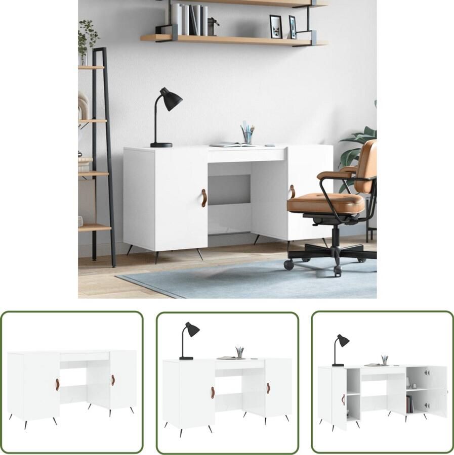 VidaXL Bureau 140x50x75 cm Hoogglans wit Bureau Houten Werkplek Schrijfbureau Kantoormeubel Studentenkamer Compact Bureau Industrieel Design Witte Bureau