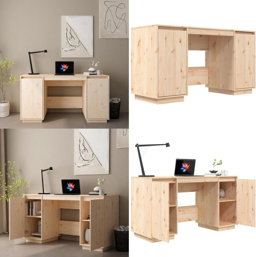 The Living Store Bureau Classic Pine 140x50x75cm Opbergruimte Montage Vereist Klassieke Bureau Houten Bureau Bureaublad Grenenhouthout Modern Bureau