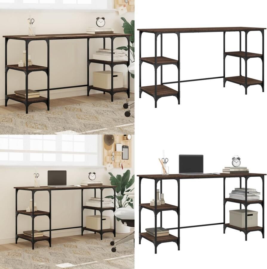 VidaXL Bureau 140x50x75 cm metaal en bewerkt hout bruin eikenkleur Bureau Bureaus Laptoptafel Computertafel
