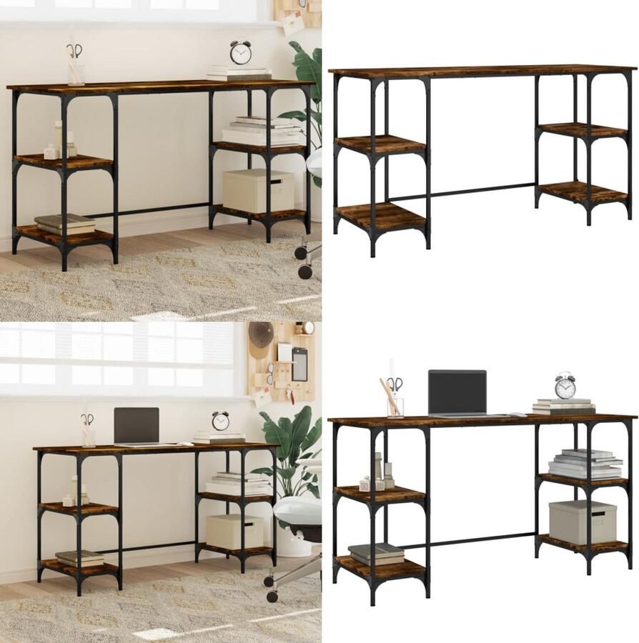 VidaXL Bureau 140x50x75 cm metaal en bewerkt hout gerookt eikenkleurig Bureau Bureaus Laptoptafel Computertafel
