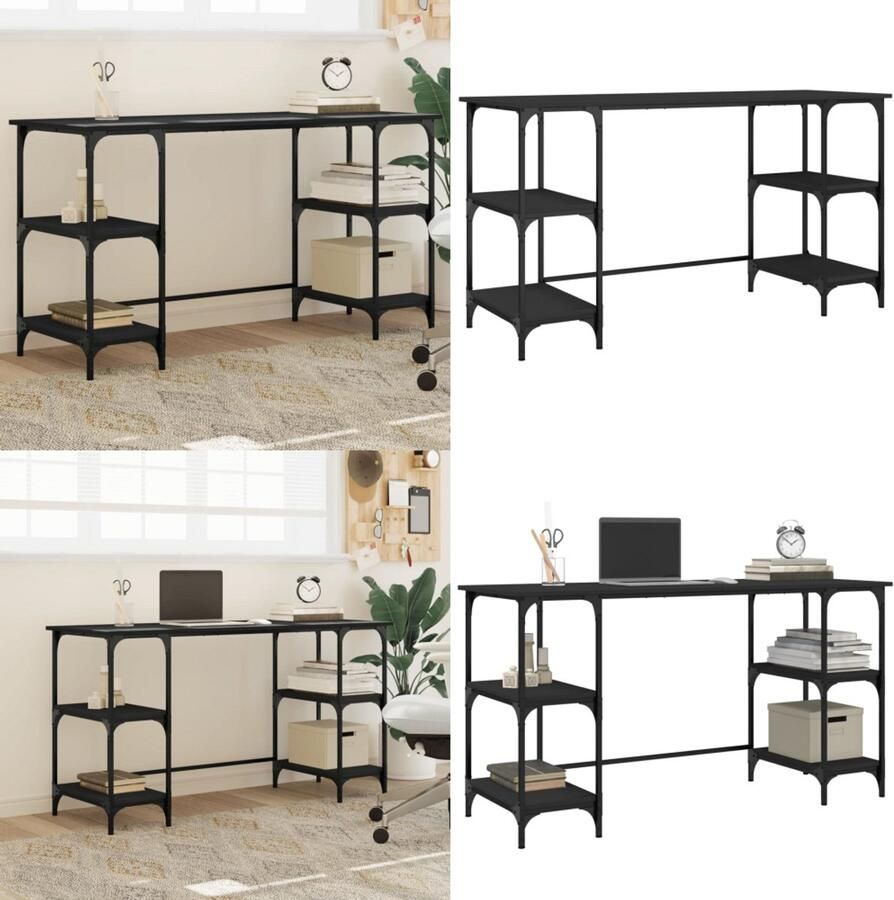 VidaXL Bureau 140x50x75 cm metaal en bewerkt hout zwart Bureau Bureaus Laptoptafel Computertafel