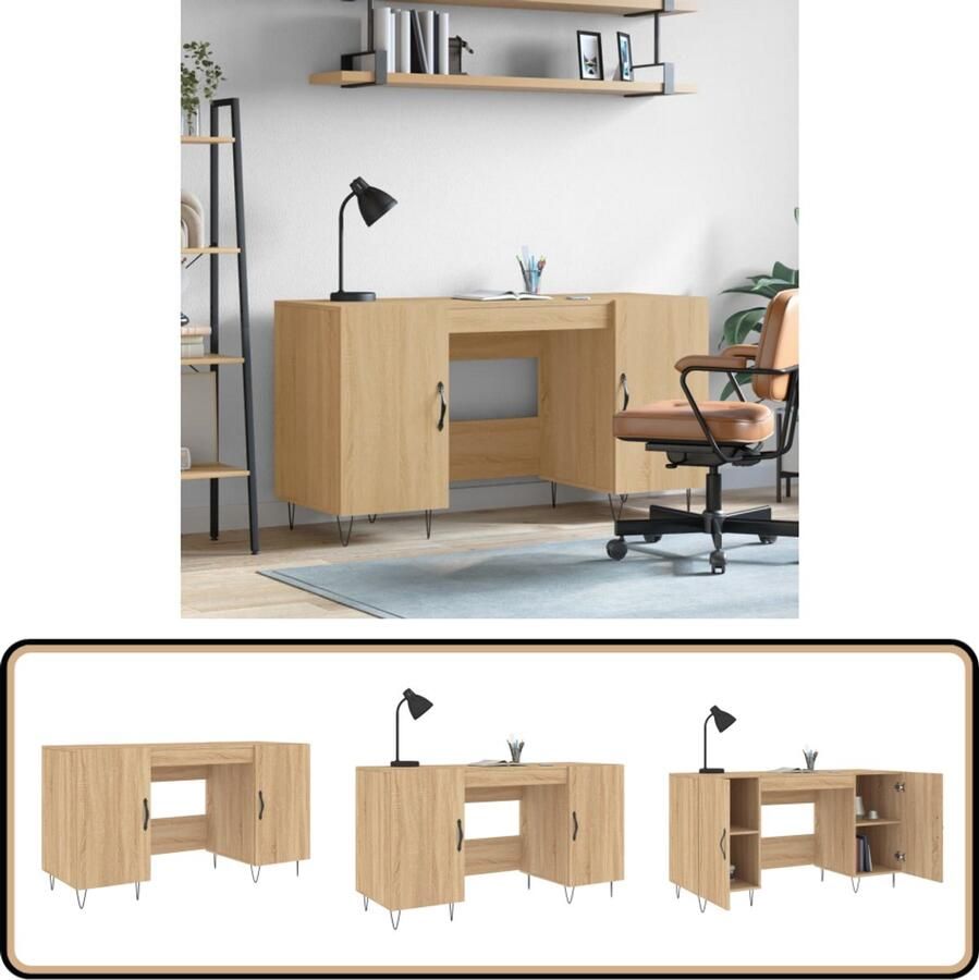 VidaXL Bureau 140x50x75 cm Sonoma eiken Bureau Houten Bureau Industrieel Bureau Sonoma Eiken Compact Bureau