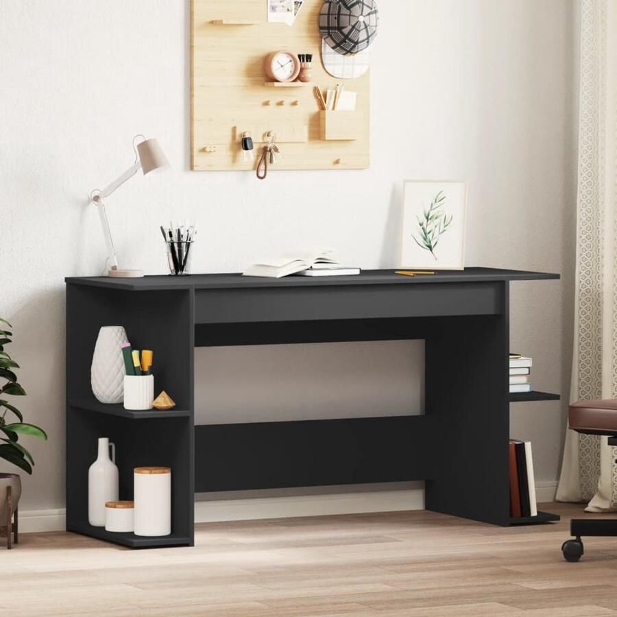 VidaXL Bureau 140x50x75 cm Zwart Bewerkt hout Computerbureau Bureau Houten Bureau Zwarte Bureau Kantooraccessoires