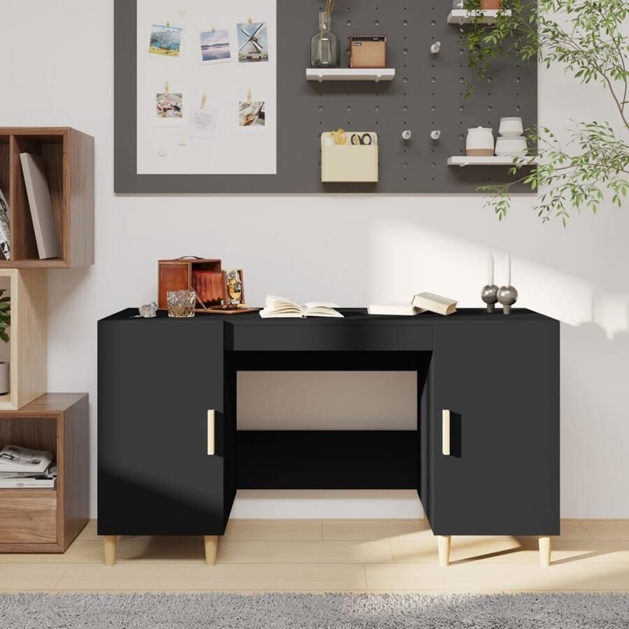 VidaXL Bureau 140x50x75 cm Zwart Bewerkt Hout Kantoormeubilair Bureau Zwarte Bureau Houten Bureau Compact Bureau Minimalistisch Bureau Met Opbergruimte - Foto 2