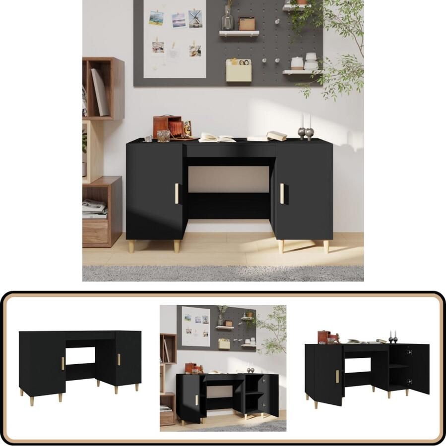 VidaXL Bureau 140x50x75 cm Zwart Bewerkt Hout Kantoormeubilair Bureau Zwarte Bureau Houten Bureau Compact Bureau Minimalistisch Bureau Met Opbergruimte