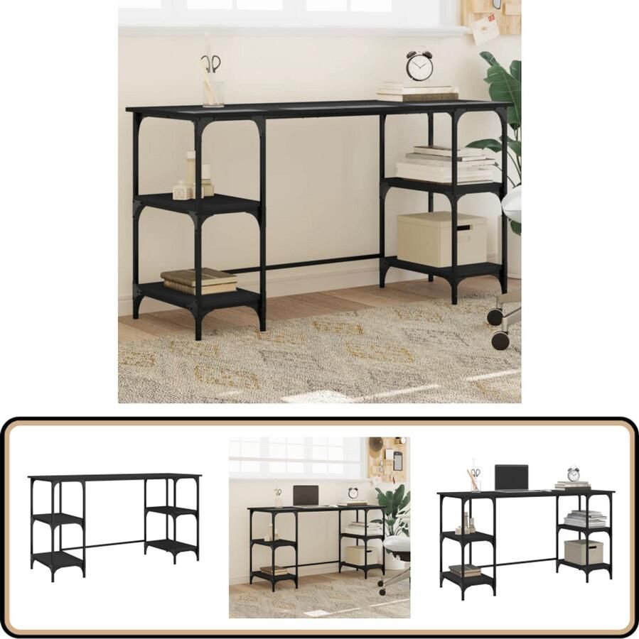VidaXL Bureau 140x50x75 cm Zwart Hout en Metaal Bureau Bureaus Laptoptafel Computertafel