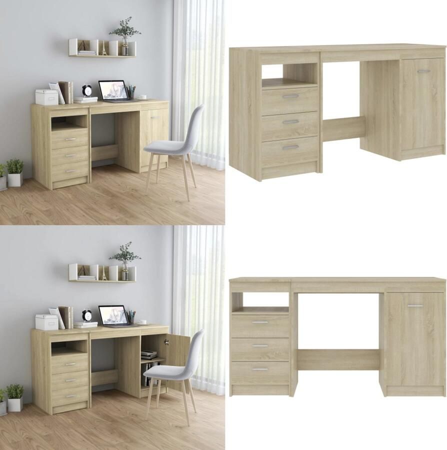 VidaXL Bureau 140x50x76 cm bewerkt hout sonoma eikenkleurig Bureau Bureaus Tafel Tafels