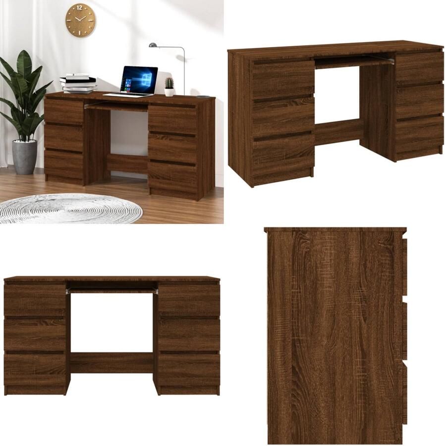VidaXL Bureau 140x50x77 cm bewerkt hout bruin eikenkleur Schrijftafel Schrijftafels Schrijf Tafel Bureau