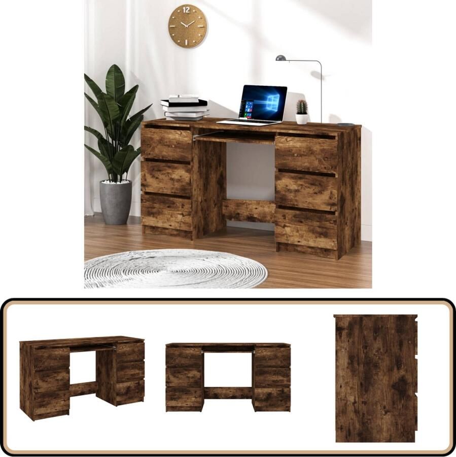 VidaXL Bureau 140x50x77 cm Bewerkt hout Eiken Schrijftafel Bureau Houten Bureau Kantoor Meubilair Werkplek Thuiskantoor Gerookte Eik Bruine Tafel Opslagruimte Minimalistisch Design