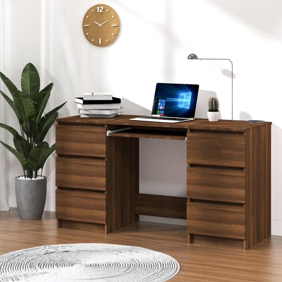 VidaXL Bureau 140x50x77 cm Bewerkte Hout Bruin Eiken Schreibtafel Bureaublad Houten Bureau Kantoor Meubilair Werkblad Home Office Stijlvolle Tafel Praktisch Bureau Bruine Eik - Foto 2