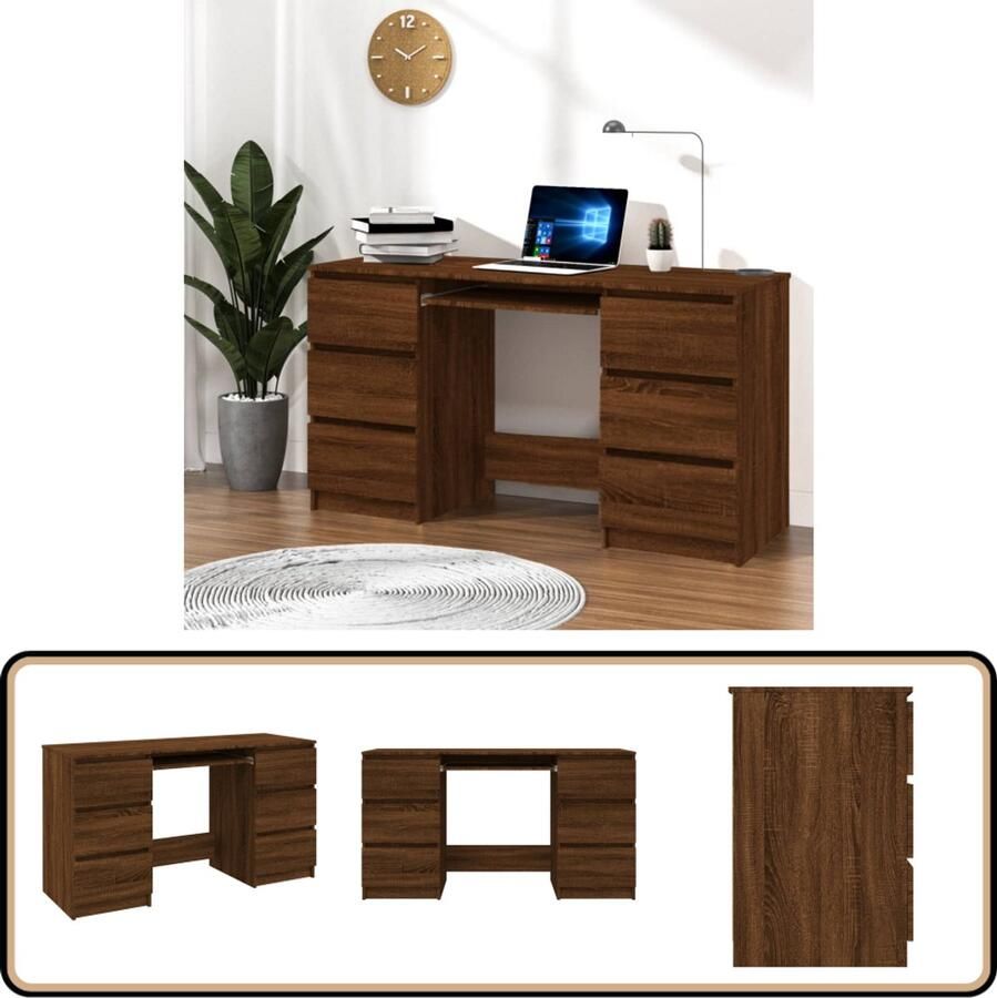 VidaXL Bureau 140x50x77 cm Bewerkte Hout Bruin Eiken Schreibtafel Bureaublad Houten Bureau Kantoor Meubilair Werkblad Home Office Stijlvolle Tafel Praktisch Bureau Bruine Eik