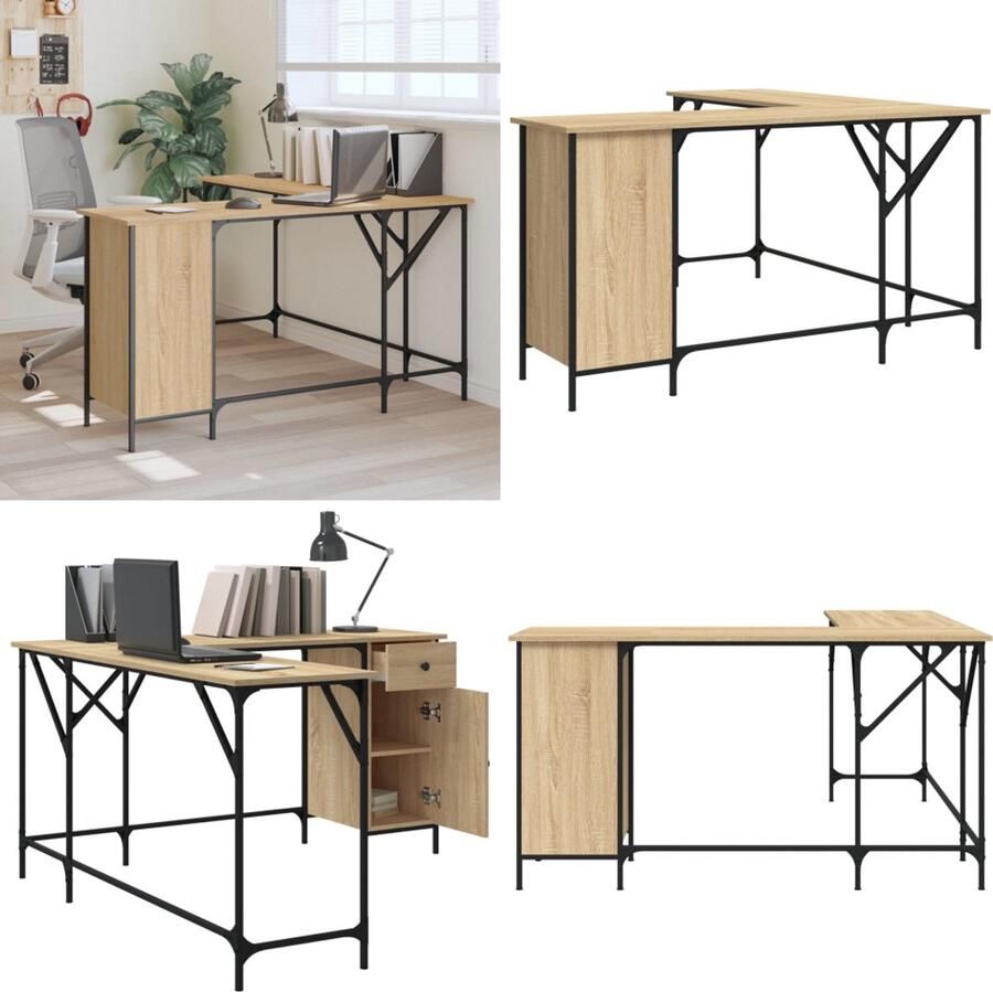 VidaXL Bureau 141x141x75 cm bewerkt hout sonoma eikenkleurig Bureau Bureaus Laptoptafel Computertafel