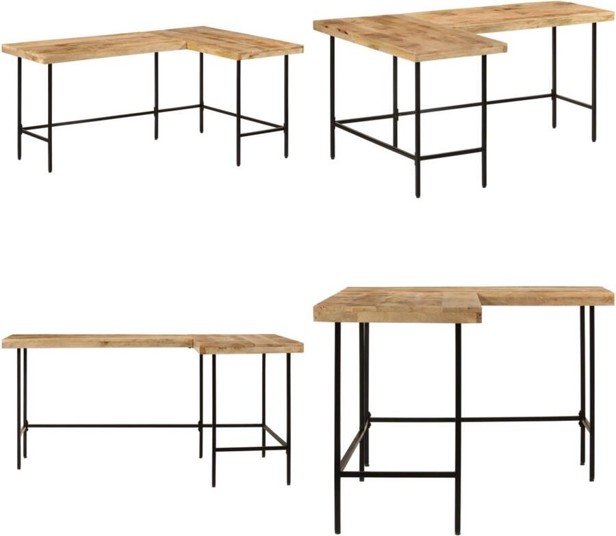 VidaXL Bureau 165x110x77 cm massief mangohout en ijzer Bureau Bureaus Computerbureau Hoekbureau