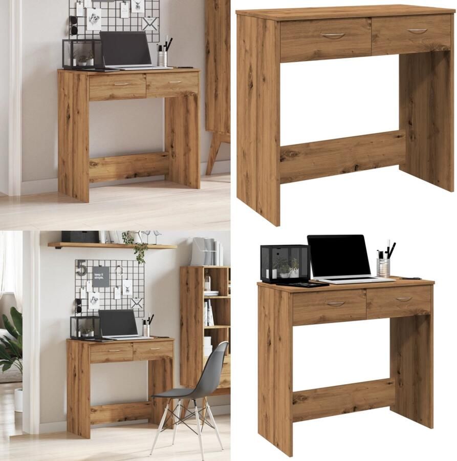VidaXL Bureau 80x40x75 cm bewerkt hout artisanaal eikenkleurig Bureau Bureaus Laptoptafel Computertafel