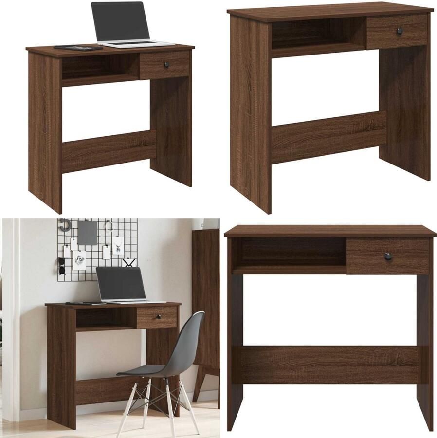 VidaXL Bureau 80x40x75 cm bewerkt hout bruin eikenkleur Bureau Bureaus Schrijftafel Buro