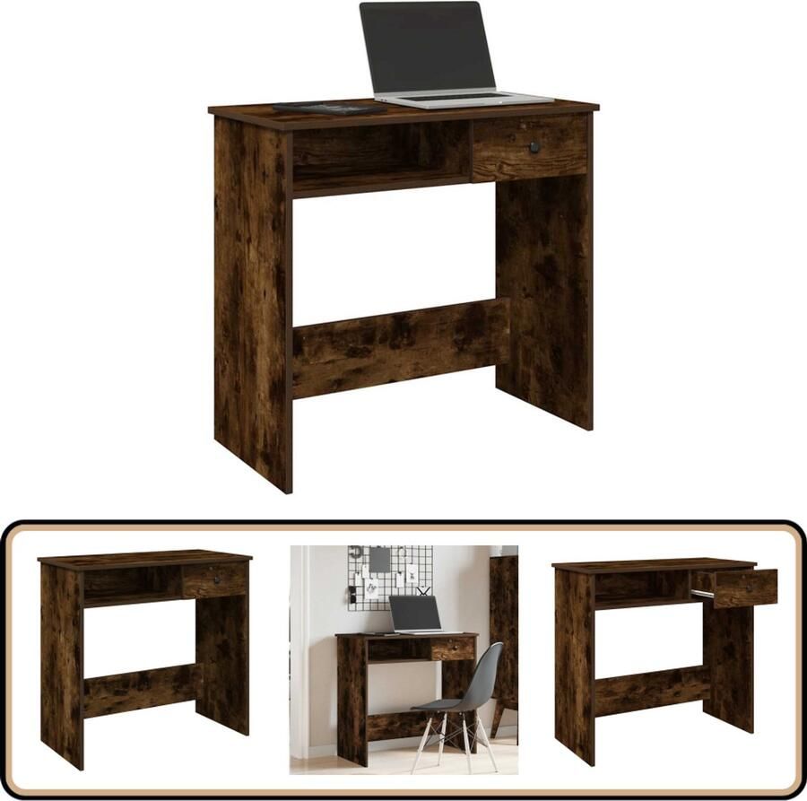 VidaXL Bureau 80x40x75 cm Bewerkt Hout Gerookt Eiken Kantoormeubilair Bureau Houten Bureau Compact Bureau Studie Buro