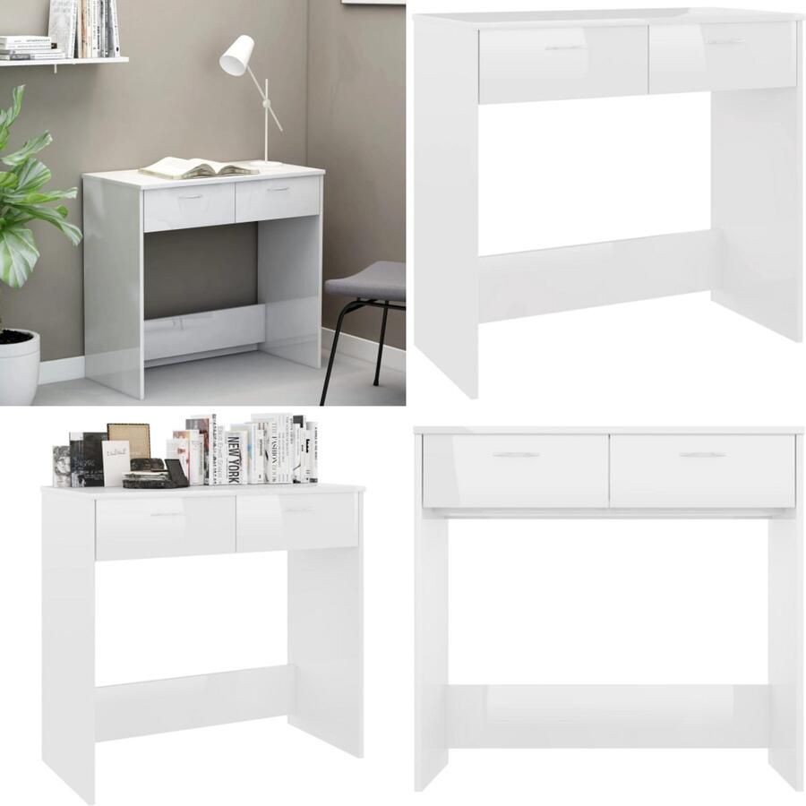 VidaXL Bureau 80x40x75 cm bewerkt hout hoogglans wit Bureau Bureaus Tafel Tafels