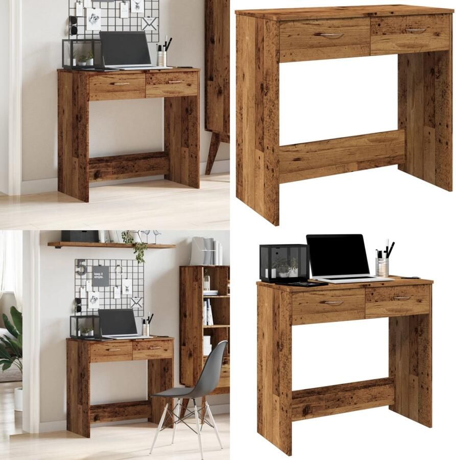VidaXL Bureau 80x40x75 cm bewerkt hout oud houtkleurig Bureau Bureaus Laptoptafel Computertafel