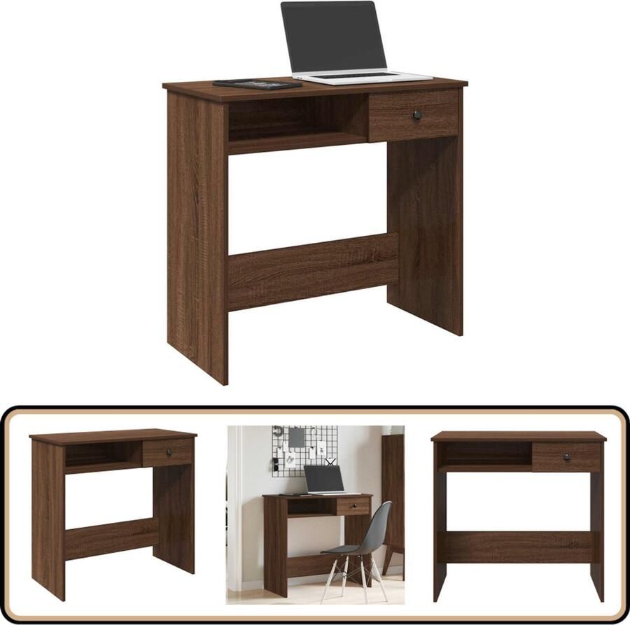 VidaXL Bureau 80x40x75 cm Bruin Eikenhout Kantoormeubel Bureau Houten Bureau Studie Buro Compact Bureau