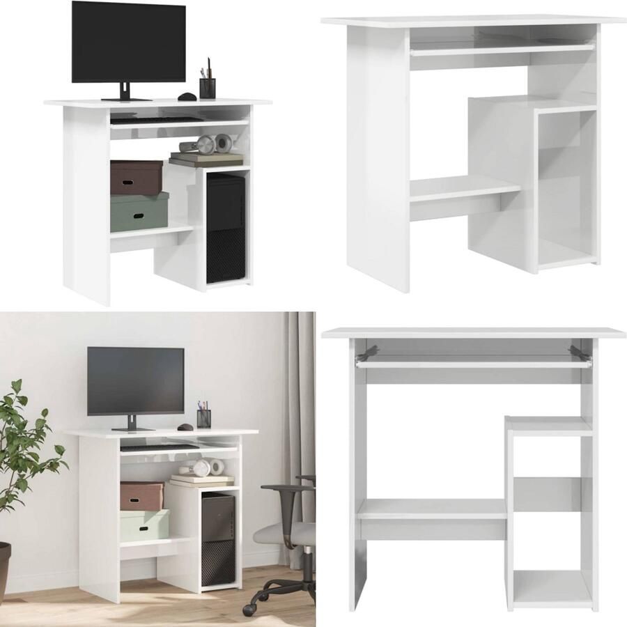 VidaXL Bureau 80x45x74 cm bewerkt hout hoogglans wit Bureau Bureaus Tafel Tafels