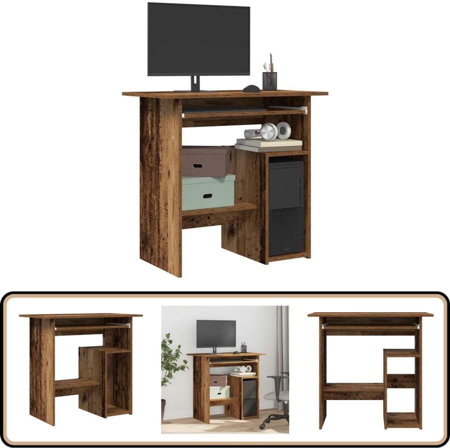 VidaXL Bureau 80x45x74 cm Bewerkt Hout Oud Houtkleurig Werkplek Bureau Houten Bureau Schrijfbureau Home Office