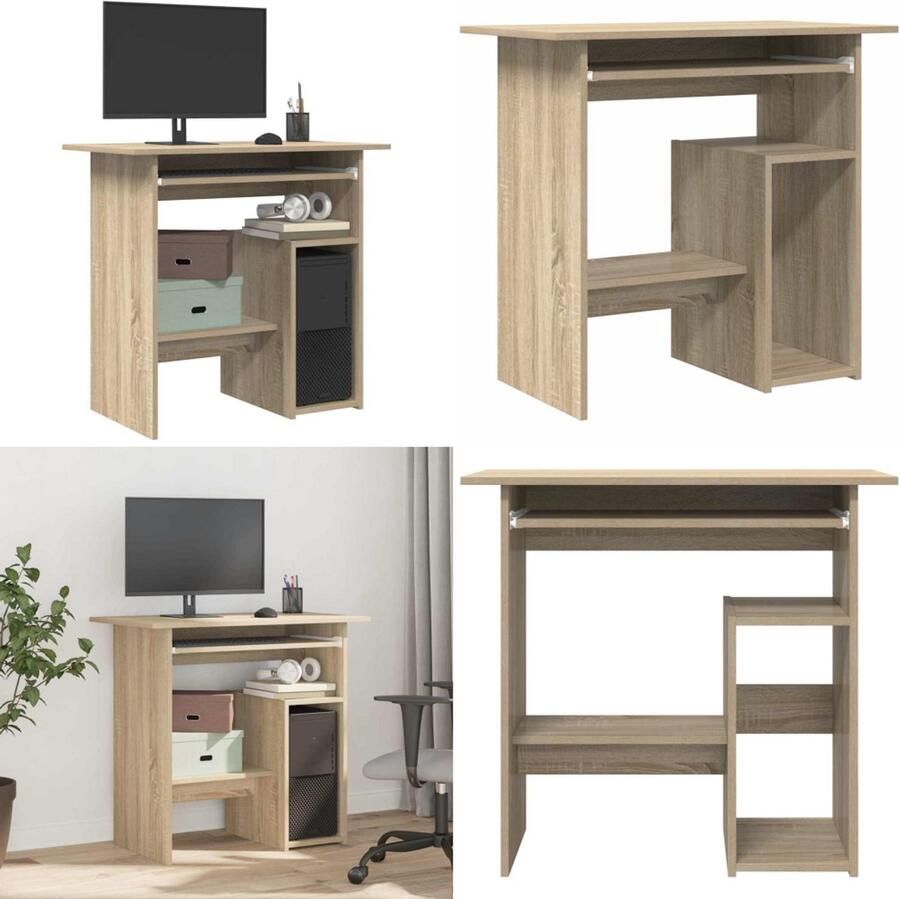 VidaXL Bureau 80x45x74 cm bewerkt hout sonoma eikenkleurig Bureau Bureaus Tafel Tafels