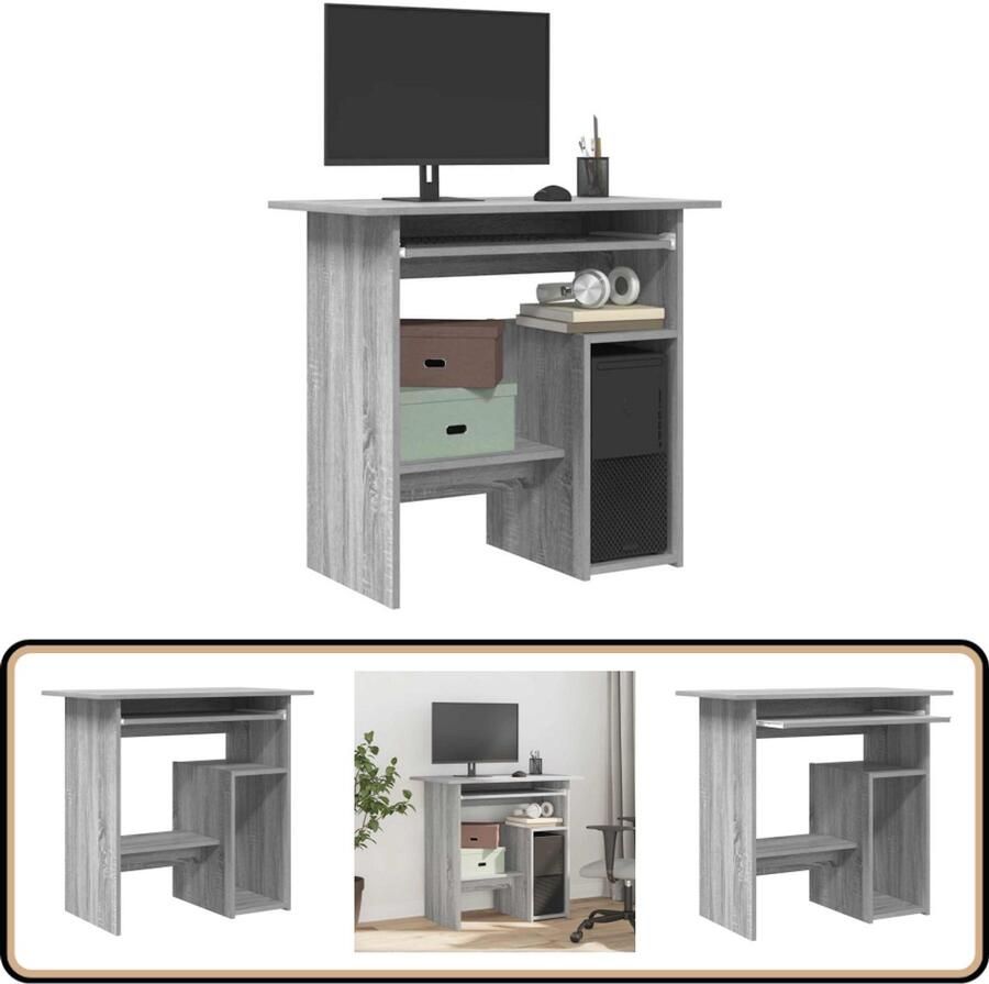 The Living Store Bureau Sonoma Eiken 80 x 45 x 74 cm Praktisch Sterk en Stijlvol Kantoormeubel Bureau Houten Bureau Sonoma Eiken Grijze Bureau - Foto 2