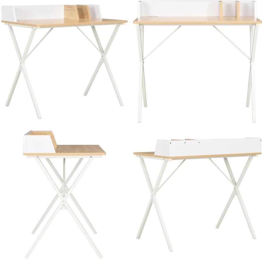 VidaXL Bureau 80x50x84 cm wit en natuurlijk Computertafel Computertafels Computerbureau Computerbureaus