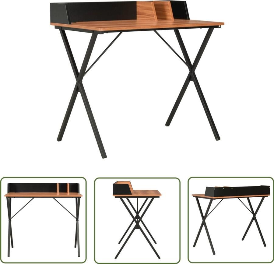 VidaXL Bureau 80x50x84 cm Zwart en Bruin Kantoormeubilair Computerbureau Schrijfblad Bureaublad Houten Bureau