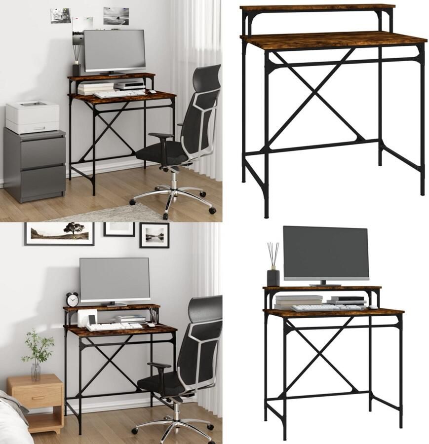 VidaXL Bureau 80x50x90 cm bewerkt hout en ijzer gerookt eikenkleurig Bureau Bureaus Laptoptafel Computertafel