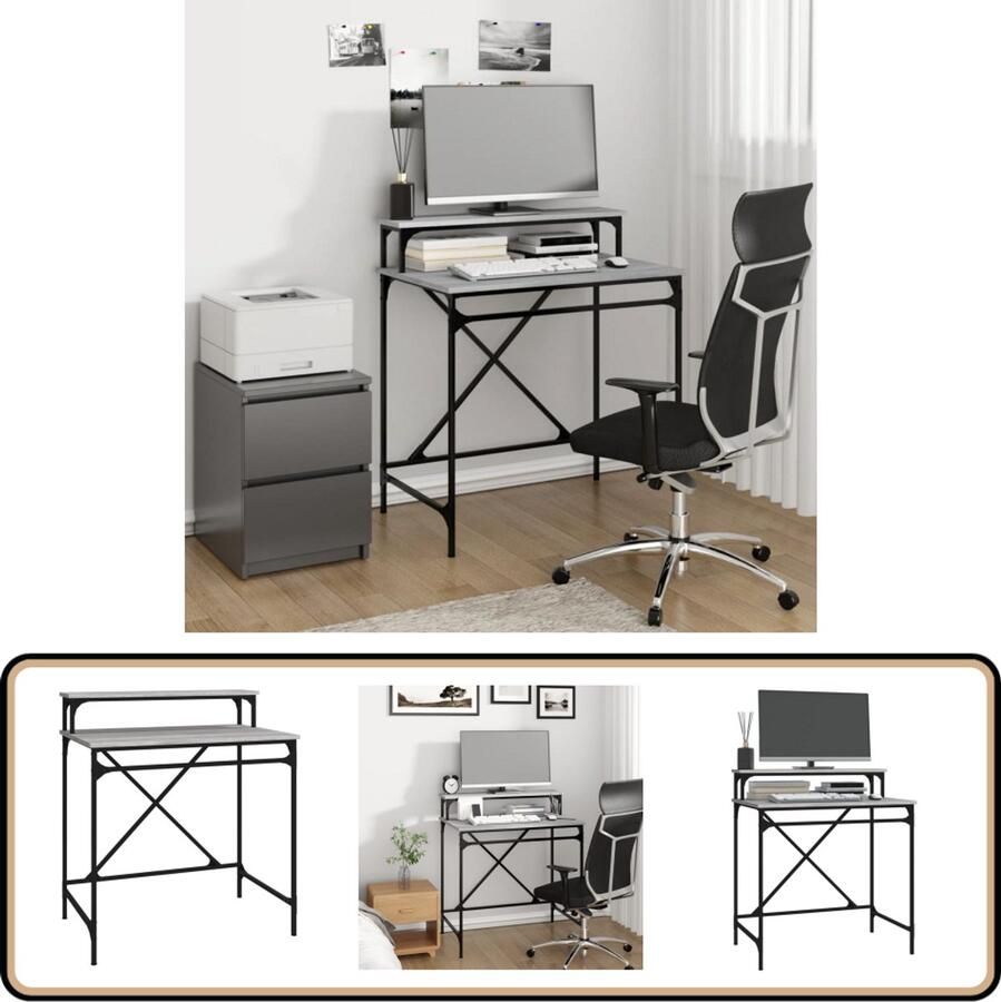 VidaXL Bureau 80x50x90 cm Grijs Sonoma Eiken Industriele Bureau Houten Bureau Grijze Bureau Kantoormeubilair Computerbureau