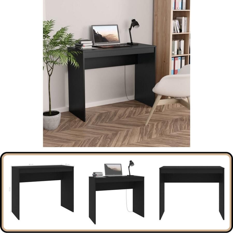 VidaXL Bureau 90x40x72 cm Bewerkt Hout Zwart Modern Bureau Houten Bureau Zwart Bureau Compact Bureau Werkblad Laptop Tafel Home Office Studeren Werken Minimalistisch Meubilair Design Bureau