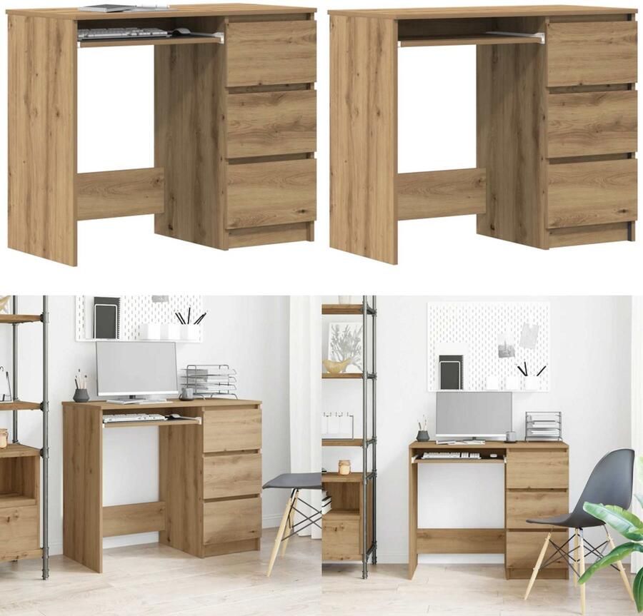 VidaXL Bureau 90x45x76 cm bewerkt hout artisanaal eikenkleur Bureau Bureaus Tafel Computerbureau