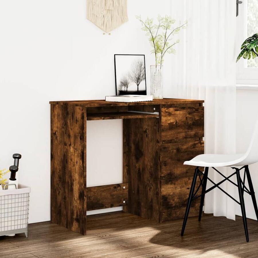 VidaXL Bureau 90x45x76 cm Bewerkt hout Gerookt eiken Kantoormeubilair Bureau Houten Bureau Modern Bureau Bruine Bureau Bureaublad Thuiswerkplek Werkstation Opslagoplossing Lade Kantooraccessoires - Foto 2