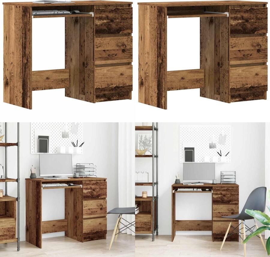 VidaXL Bureau 90x45x76 cm bewerkt hout oud houtkleurig Bureau Bureaus Tafel Computerbureau