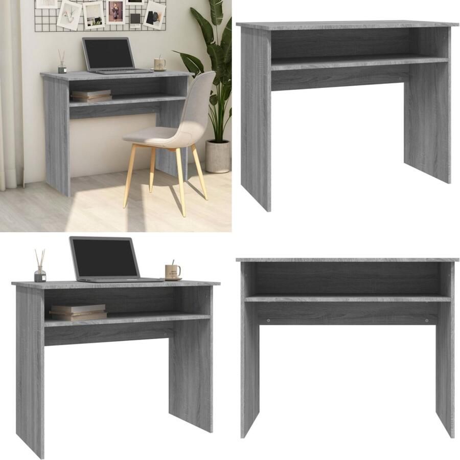 VidaXL Bureau 90x50x74 cm bewerkt hout grijs sonoma eikenkleurig Bureau Bureaus Schrijftafel Buro