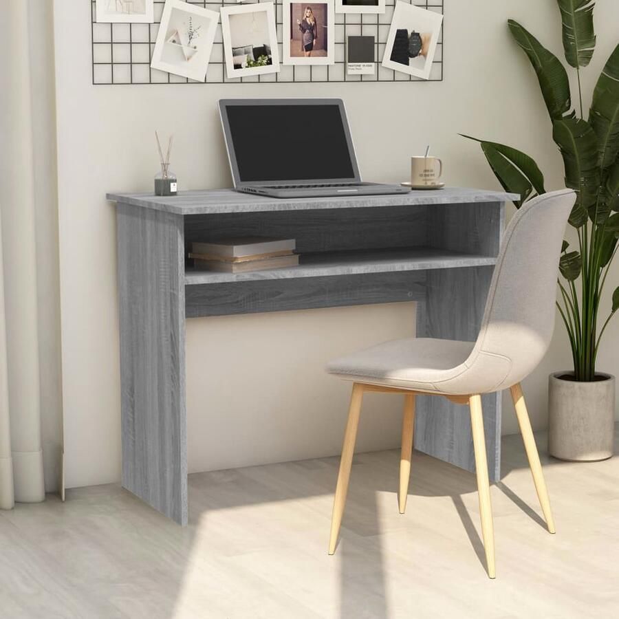 VidaXL Bureau 90x50x74 cm Grijs Sonoma Eiken Modern Bureau Houten Bureau Grijze Bureau Kantoor Meubilair Thuiswerkplek Ergonomische Bureau Opbergruimte Bureau Compact Bureau Stijlvol Bureau - Foto 2