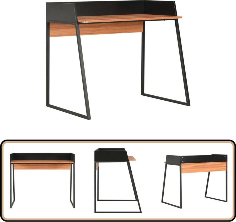 VidaXL Bureau 90x60x88 cm Zwart en Bruin Kantoormeubilair Computerbureau Schrijfblad Werkblad Houten Bureau